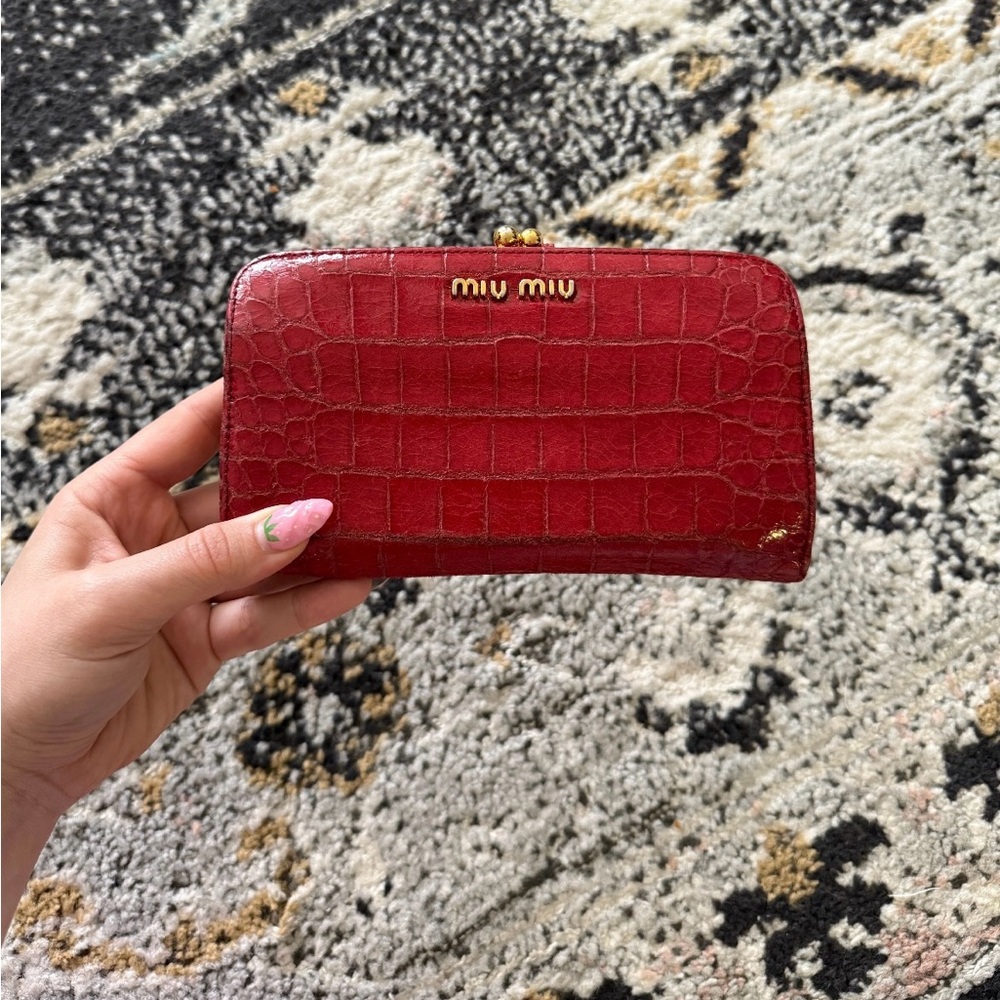 Miu Miu Red Leather Wallet with Gold-Tone Hardware